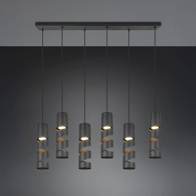 Trio Lighting Stream hanglamp, zwart Lengte 100 cm 6-lamps metaal GU10