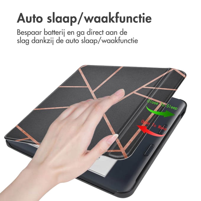 imoshion Design Slim Hard Case Sleepcover met stand voor de Kobo Libra Colour - Black Graphic