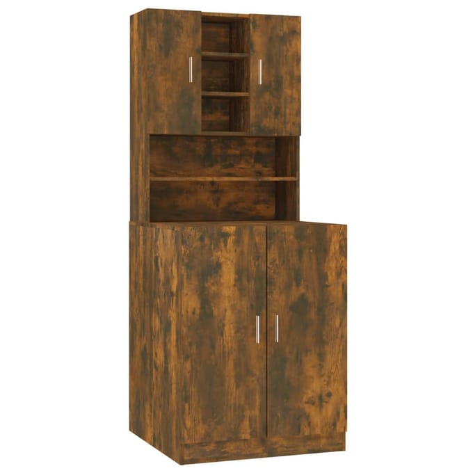 vidaXL - Wasmachinekast - bewerkt - hout - gerookt - eikenkleurig
