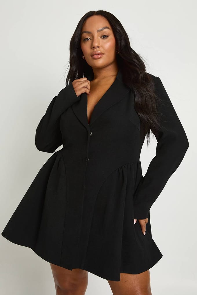 boohoo Dames Plus Skaterrok Blazer Jurk | Zwart | Maat: 44