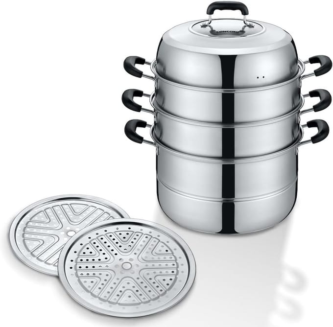 3 Tier RVS Stoomset 32 cm voor Gezond Koken