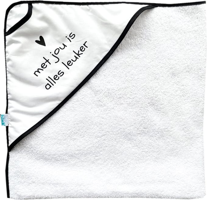 BINK Bedding Badcape "Met jou is alles leuker"  zwart wit