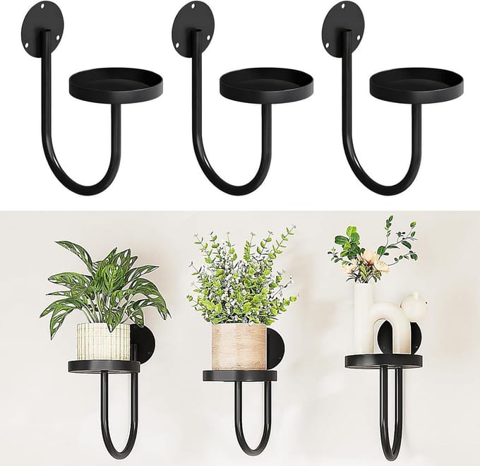 Bloemenstandaard Muur - Plantenrek Set - Decoratie Binnen - U-vormig Ontwerp - Set van 3 - Zwart