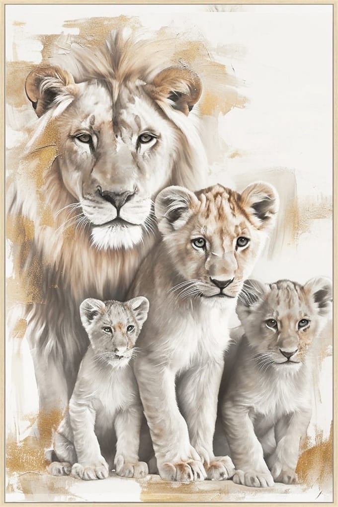 Schilderij leeuw met 3 welpjes