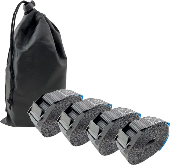 4x professionele spanband spanband klemslot auto 1-delig 4m 250 kg antraciet