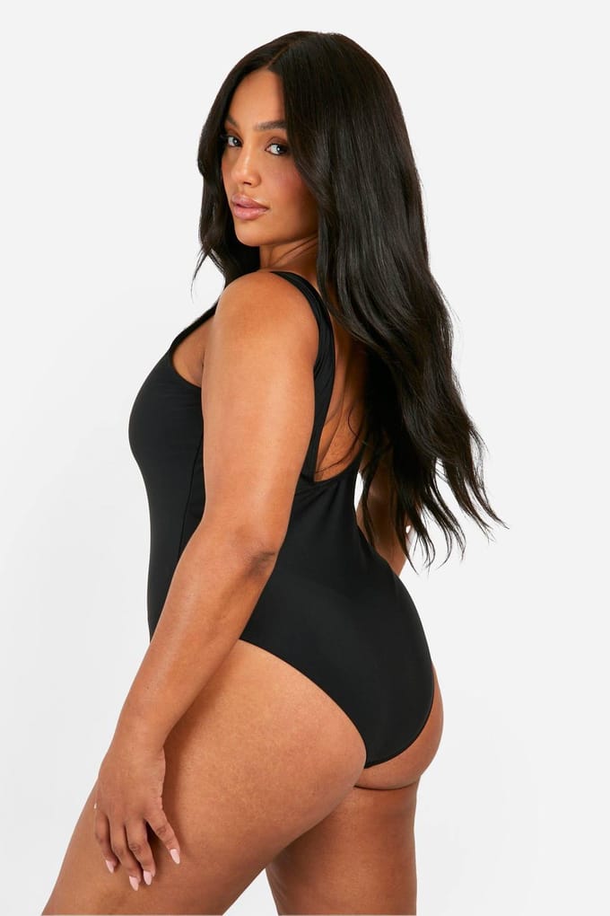 boohoo Dames Plus Tummy Control Scoop Badpak | Zwart | Maat: 54