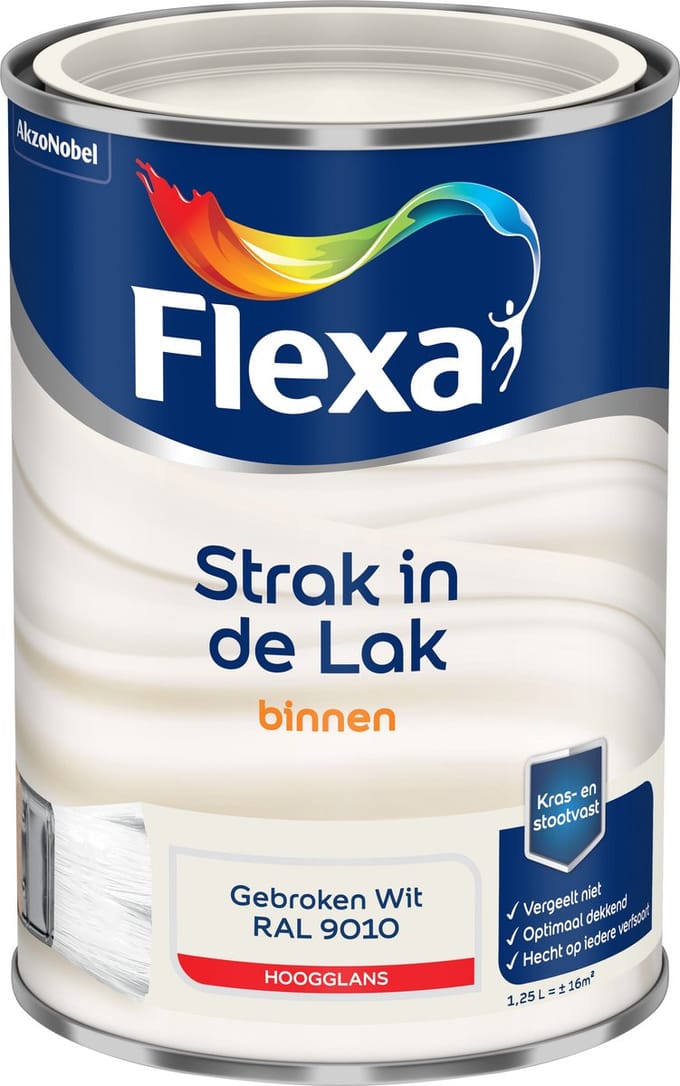 Flexa - Strak In De Lak Binnenlak Hoogglans - Gebroken Wit / Ral 9010 - 1,25 L