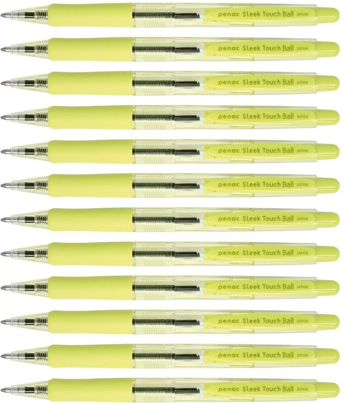 Penac Balpen - Sleek Touch - 12 pack - Geel - 1.0mm - Blauw inkt