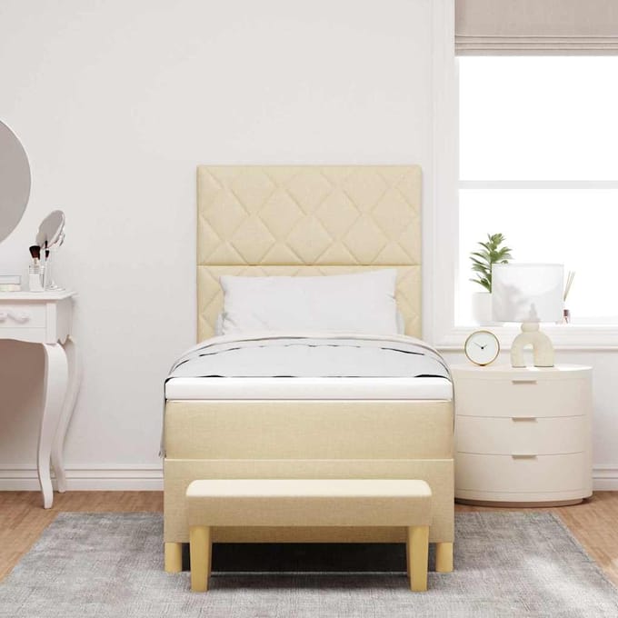 vidaXL - Boxspring - bed - met - kussen - met - hoofdeinde - Crème - 200 - x - 100 - cm - Stof