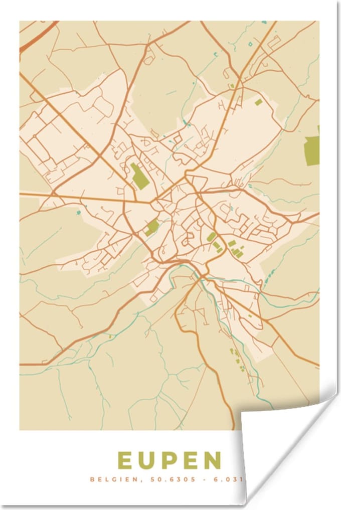 Poster Stadskaart - Plattegrond - Kaart - België - Eupen - 80x120 cm