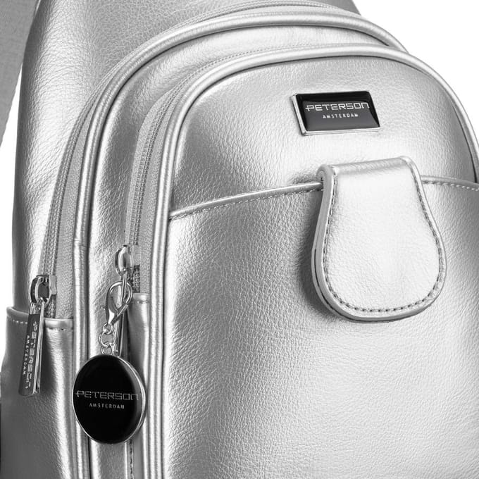 Peterson - Modieuze Zilveren Damestas - Ecoleer - Crossbody - Verstelbare Band