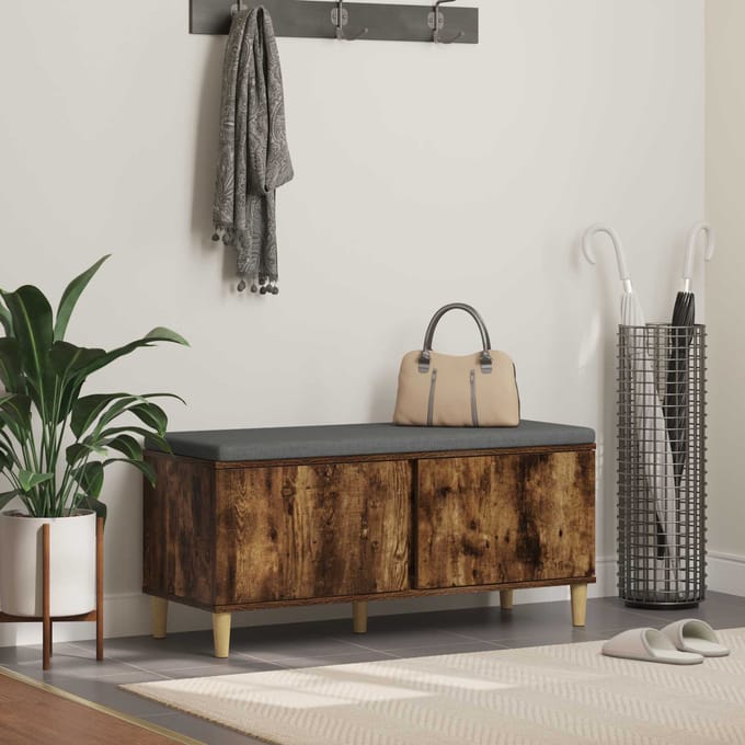 vidaXL - Hallenbank - met - kussen - met - opslag - Gerookte - Eik - 100 - x - 38 - x - 46 - cm