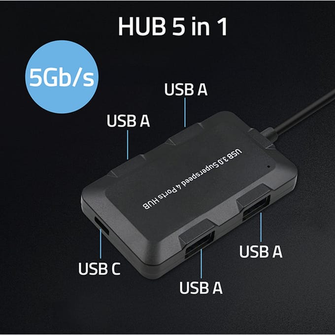 Qoltec Hub USB-C 3.1-adapter 5w1 |   4x USB 3.0 |   micro-USB