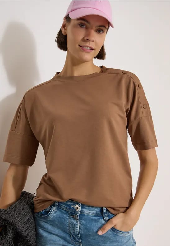 Shirt met afhangende schouders en knopen