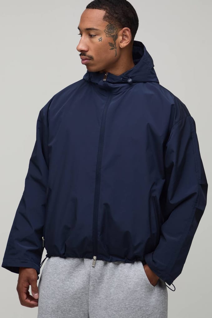Oversized Boxy Cagoule Met Capuchon En Toggles | Navy | Size Small