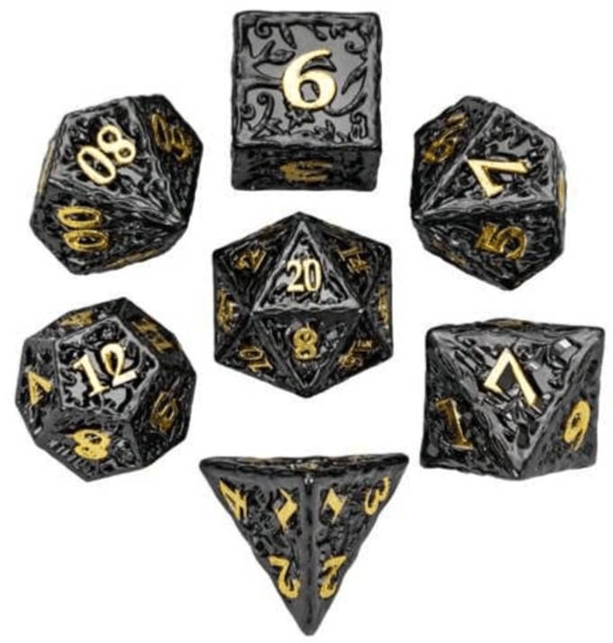 HOT Games dobbelstenen metaal zwart goud - DND set in luxe doos.