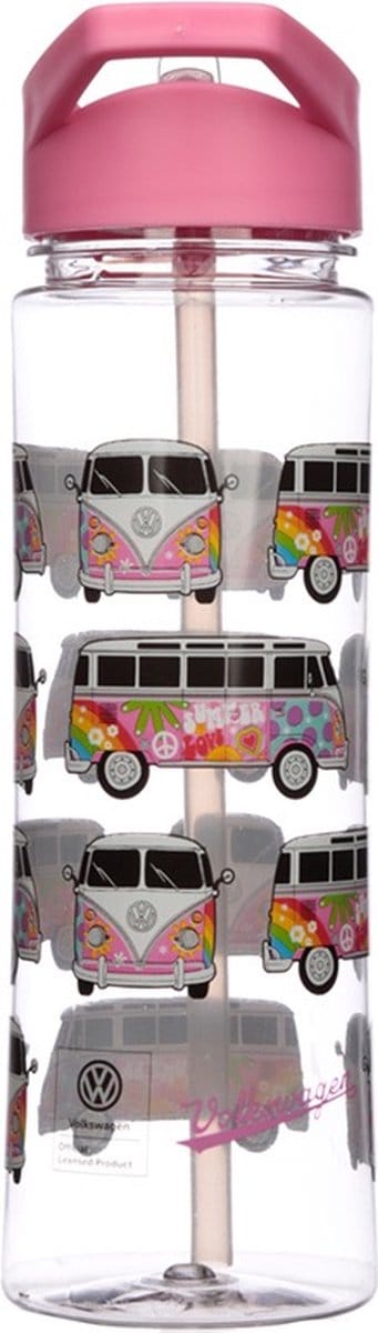 Puckator Plastic Herbruikbare 550ml Waterfles - Volkswagen Busje VW T1 Summer Love - roze