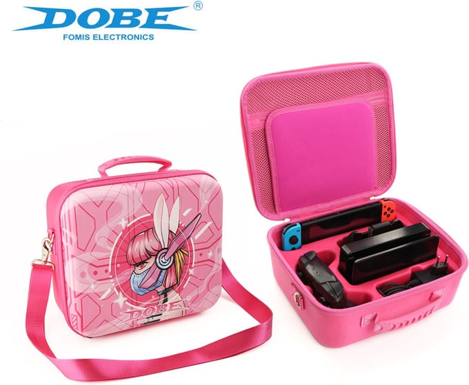 Dobe - Opbergtas voor Nintendo Switch - Switch Oled - Console, Dock en Accessoires - Extra groot - Roze