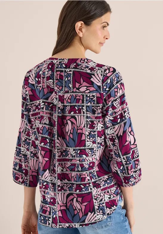 3/4-mouwen blouse met patchworkprint