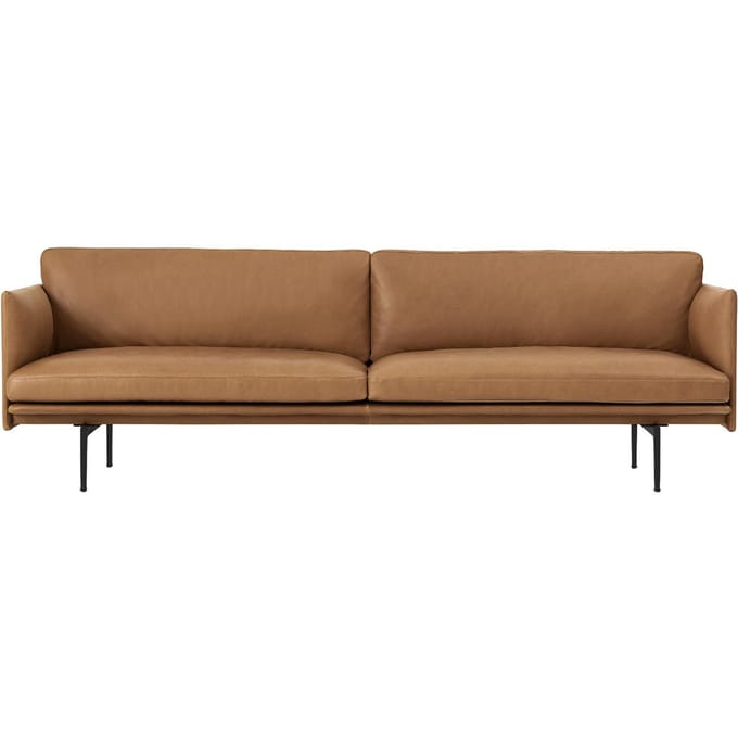 Muuto - Outline 3-zitsbank - zwart - Leer cognac - bruin