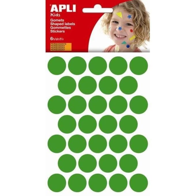 Pochette de gommettes - APLI - Ø 20 mm - 6 feuilles - Adhésif permanent - Papier PEFC