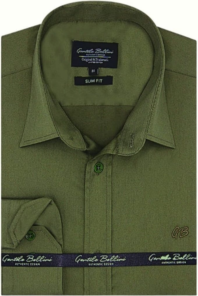 Heren Overhemd - Slim Fit - Luxury Plain Satijn - Groen - Maat S