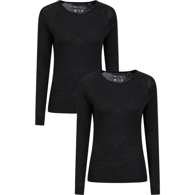 Mountain Warehouse Dames/Dames Merino Wol Ronde Hals Base Layer Top (Set van 2) (Zwart)