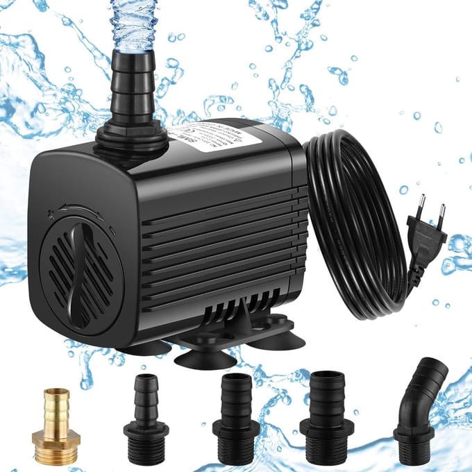 Aquariumpomp 2500 L/u - 30W Dompelpomp - Verstelbare Waterstroom - Met 5 Sproeiers - 2,2 m Opvoerhoogte