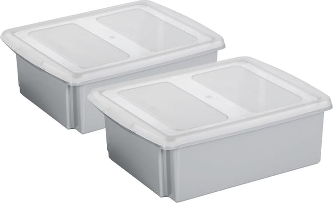 Sunware opslagboxen set - 2x stuks -17 liter - grijs - 45 x 36 x 14 cm - afsluitbare deksel