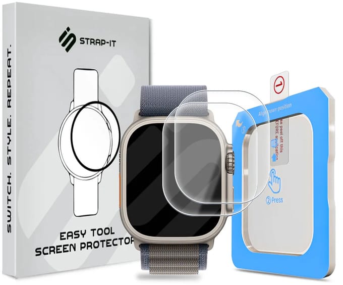 Strap-it 2-pack Screenprotector met One-Click Tool screen protector display bescherming geschikt voor Apple Watch Ultra