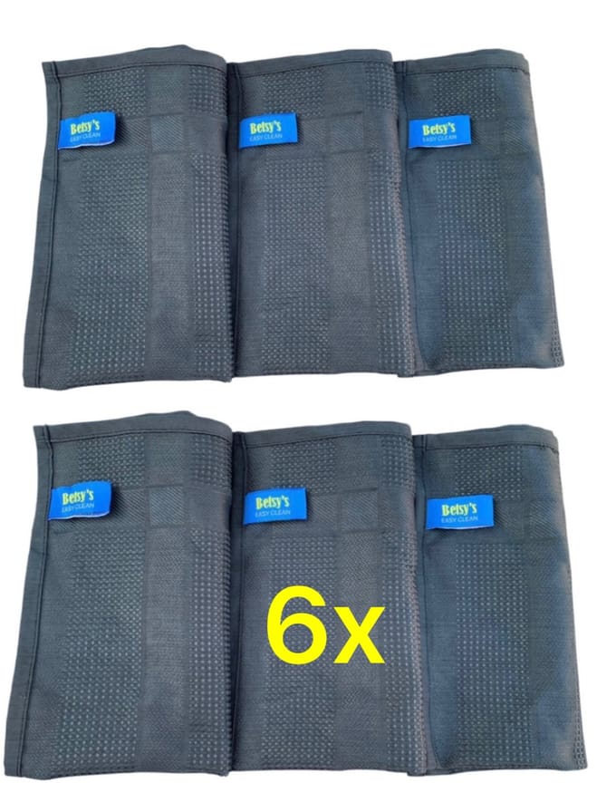 6x Betsys Easy Clean/Microvezel Ramenset/Schoonmaakdoek/40x40/Antraciet