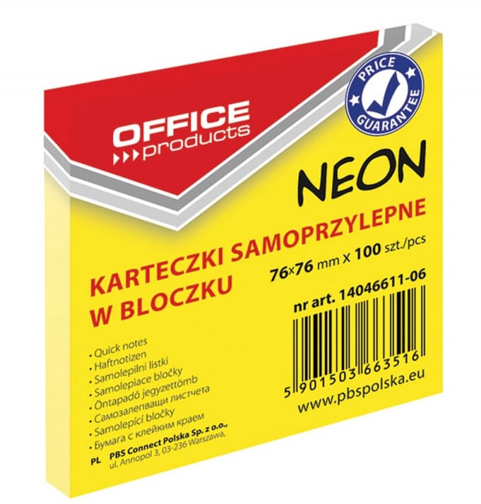 Memoblok, 76x76mm, neon geel, blok à 100 vel