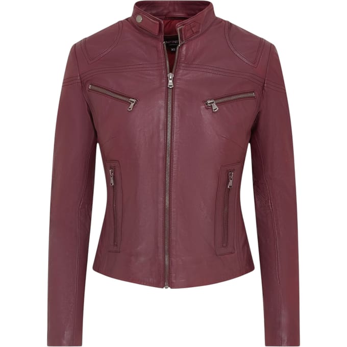 Dames bordeauxrode slim-fit leren bikerjack - Maldon