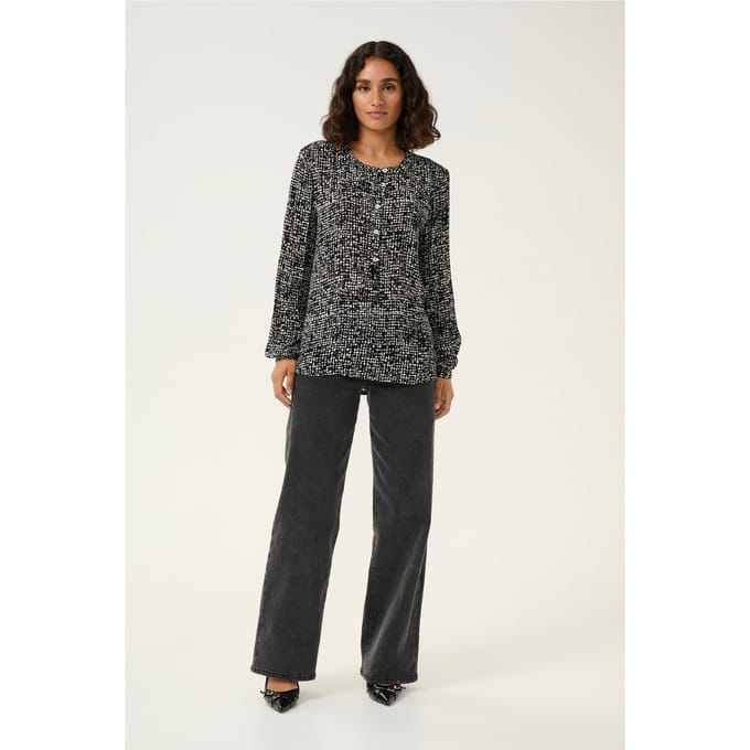 Blouse met lange mouwen Regular fit Black/Turtledove Graphic Dot black white