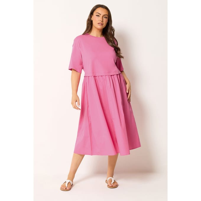 Yours Roze Poplin Tshirt Midijurk Size 42