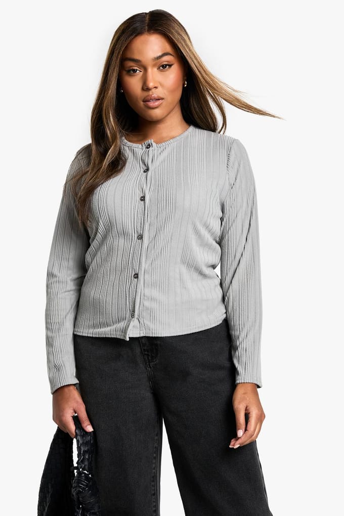 boohoo Dames Plus Rib Doorknoop Vest | Grijs | Maat: 46
