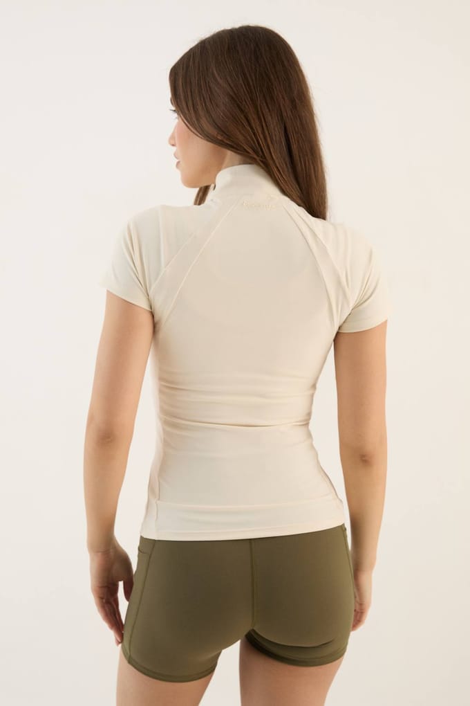 Dames Dsgn Studio Sculpt Ritssluiting Korte Mouw Top | Cream | Maat: Large