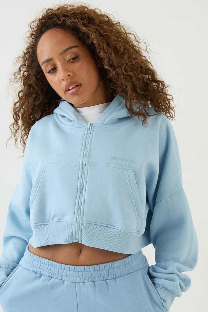 Dames Dsgn Studio Boxy Crop Hoodie Met Rits | Blue | Maat: 2XL