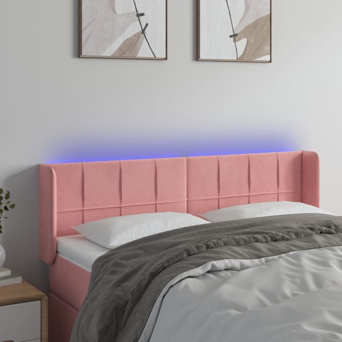 vidaXL - Hoofdbord - LED - 147x16x78/88 - cm - fluweel - roze