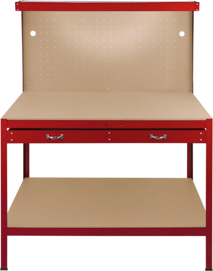 Werkbank + ophangbord + lade + verlichting - rood - 120x60cm - 9w led