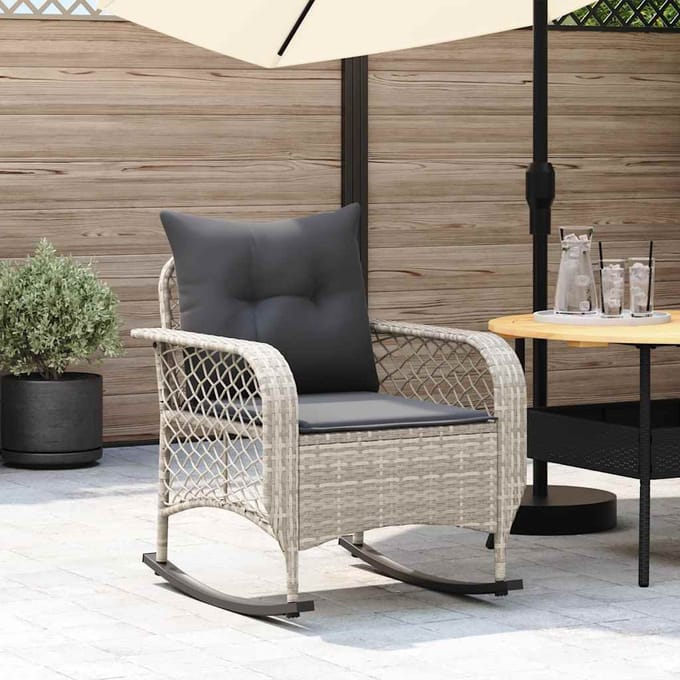vidaXL - Tuinschommelstoel - met - kussens - poly - rattan - lichtgrijs