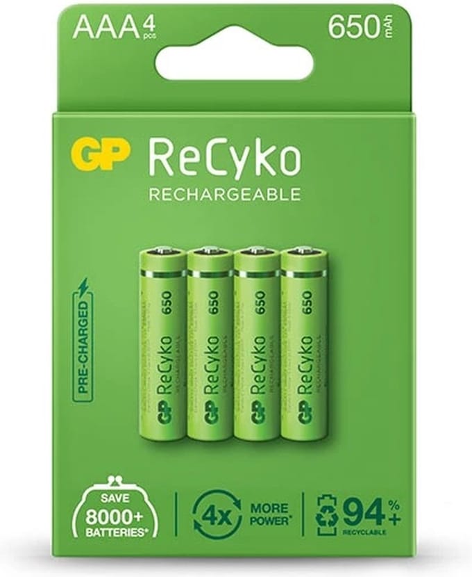 8 Stuks (2 Blisters a 4st) - GP R03/AAA GP ReCyko+ 650 Series 650mAh oplaadbaar