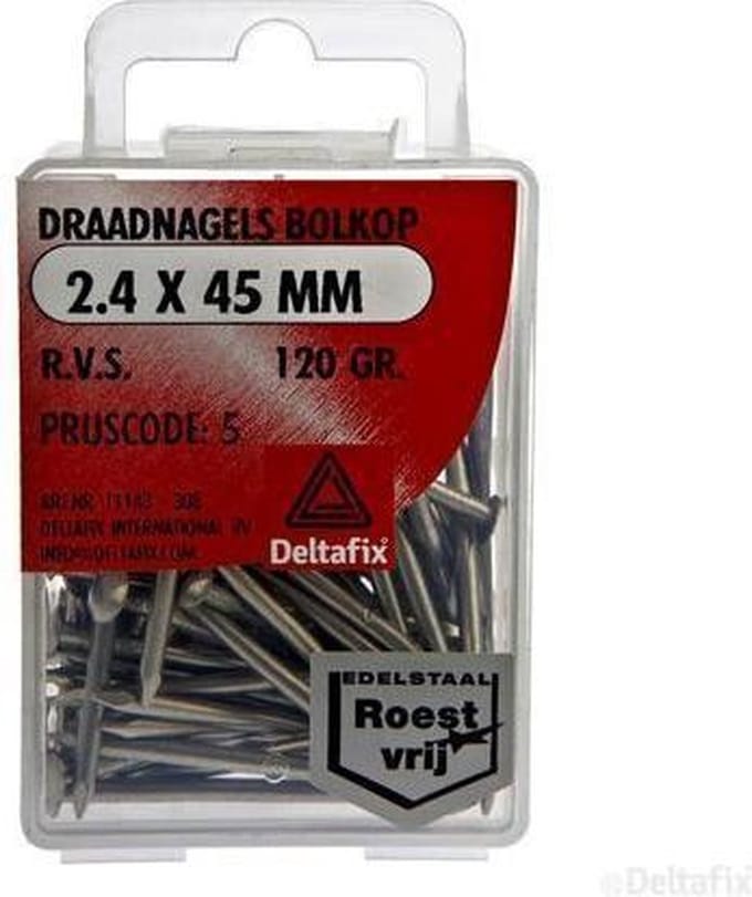 Deltafix spijkers 2,4 x 45 mm - RVS - bolkop