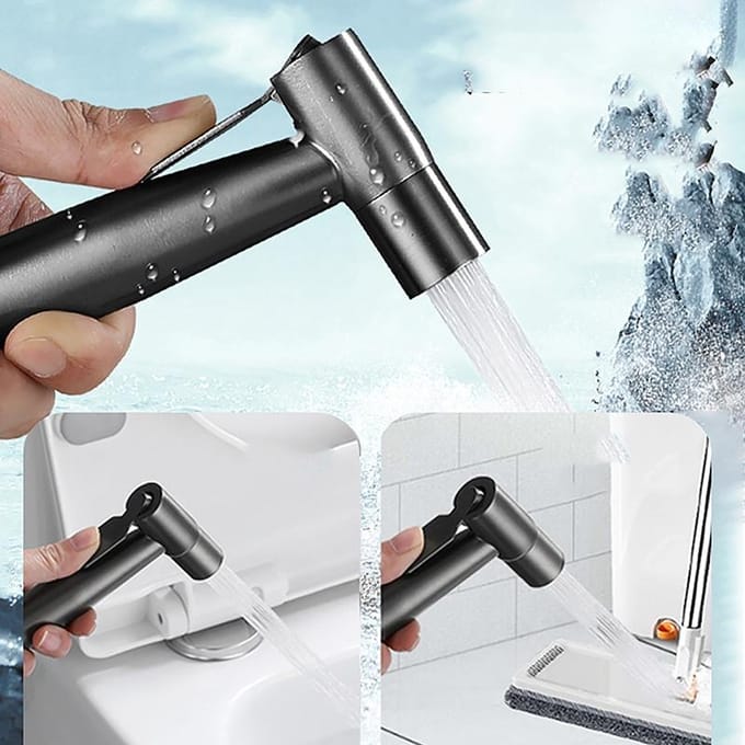 G1/2 Wandgemonteerde Douche Handheld Hand Bidet Kraan Badkraan Handsproeier Douchekop Hoekklep Beugel Dubbele Uitlaat zwart