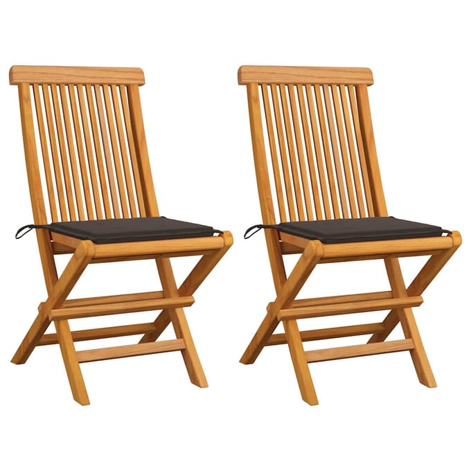 vidaXL - Inklapbare - stoelen - 2 - st - met - taupe - kussens - massief - teakhout
