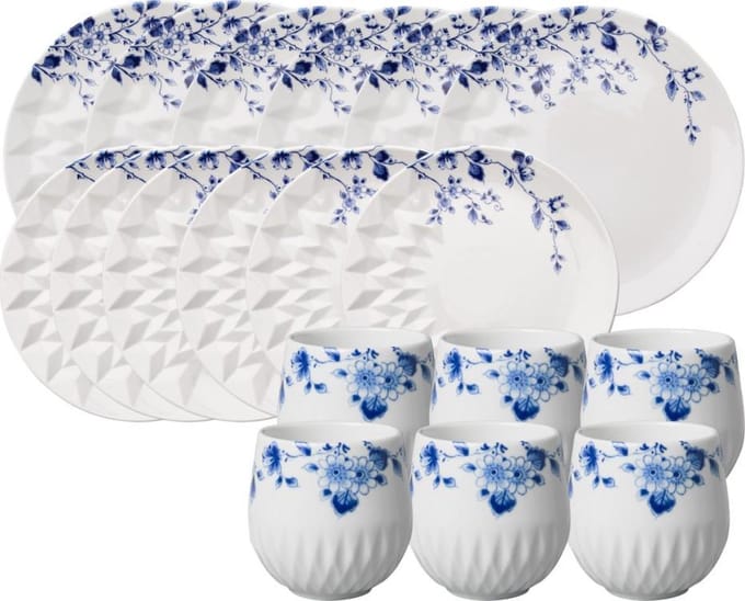 Heinen Delfts Blauw - Serviesset 6 persoons - Aardewerk - Blauw/Wit - 18 delig