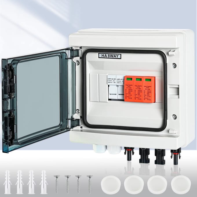 Warmfay PV DC1000V bliksembeveiliging 20-40KA, 16A zekering. 1-string, IP65 waterdichte aansluitkast