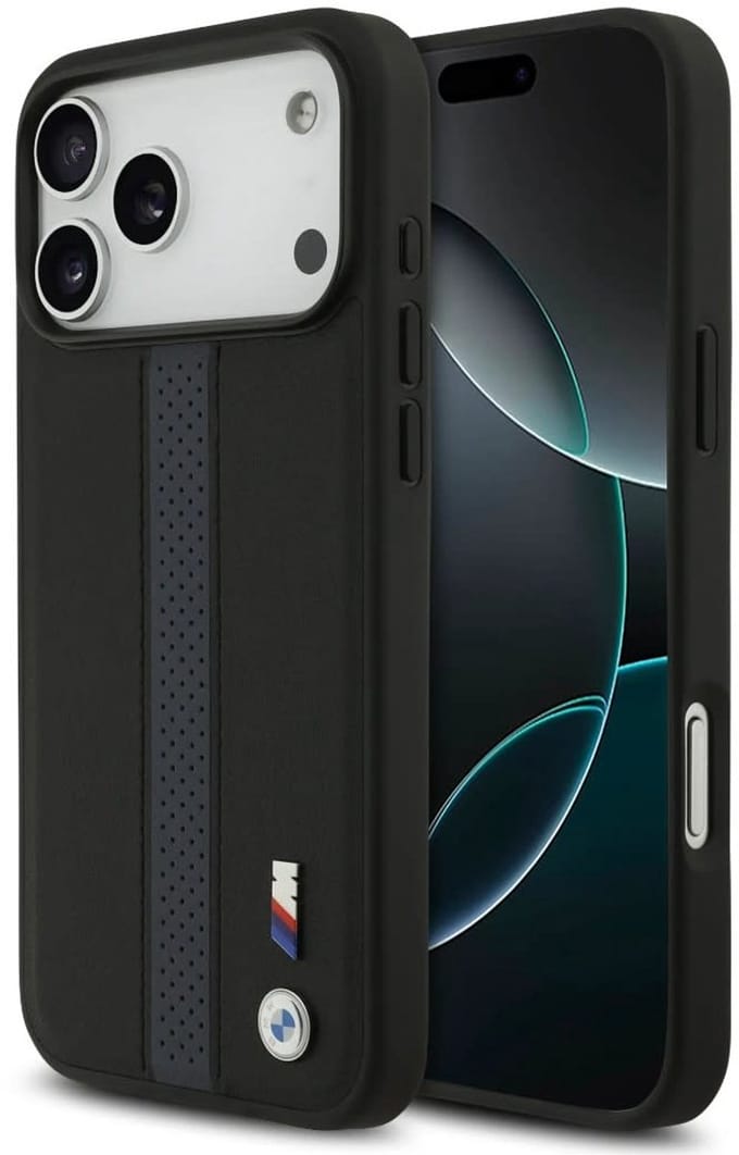 BMW Back Cover - iPhone 17 Pro Max - Zwart - PU Leather met Perforaties & Metal Logo
