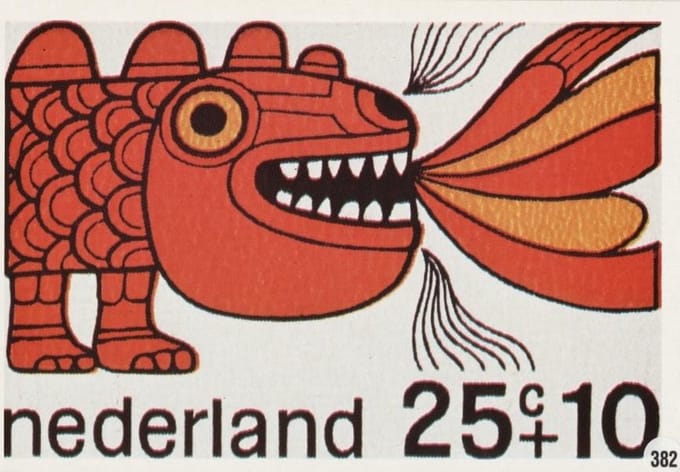 Briefkaart met afbeelding Draak postzegel