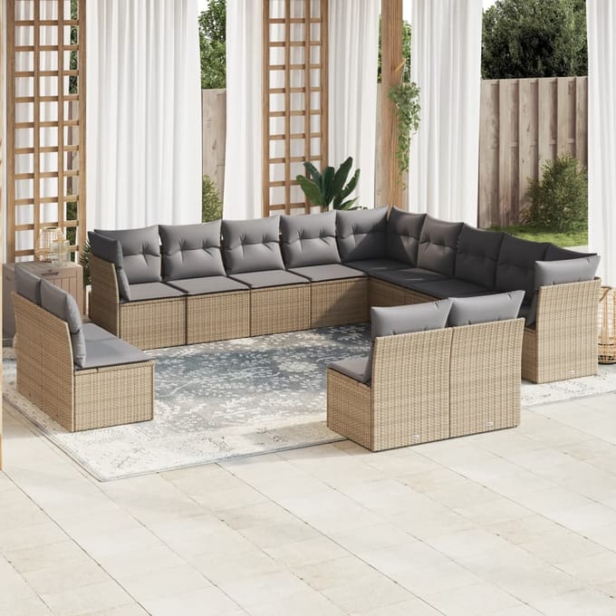 vidaXL - 13-delige - Loungeset - met - kussens - poly - rattan - beige